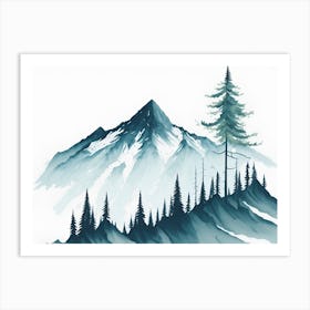 Mountain And Forest In Minimalist Watercolor Horizontal Composition 350 Art Print