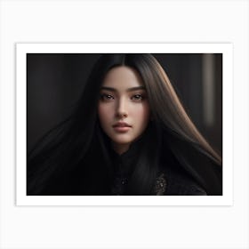 Black Haired Girl With Long Straight Hair Art Print