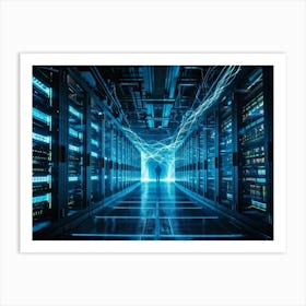 An Advanced Futuristic Data Center Buzzing With The Activity Of Ai Driven Security Algorithms Swirl (1) Art Print