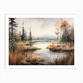 A Painting Of A Lake In Autumn 55 Art Print