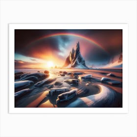 Rainbow and sunset Over A Mountain Art Print