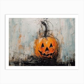 Spooky Halloween Pumpkin, Oil Painting 3 Art Print