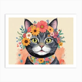 Cat With Flowers 10 Art Print