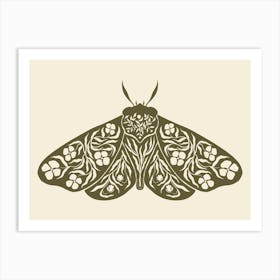 Folk Art Moth 04 - Woodland Green Art Print