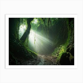 A Winding Path Carved Through An Ancient Forest Lush Greens Enveloping The Trail A Solitary Tree W (3) Art Print