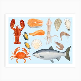 Watercolor Seafood Set Poster