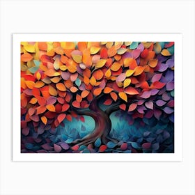 3d Tree Of Life Surrounded By Many Colorful Leaves Art Print