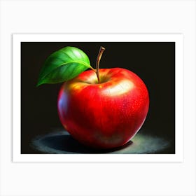 Red Apple With Green Leaf Art Print