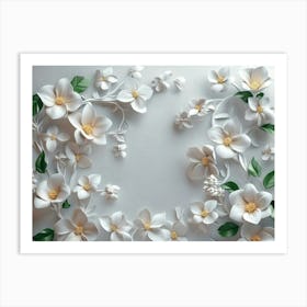 Delightful 3d Artwork of Flowers Against a Fresh White Background, Intricate and Elegant Art Print