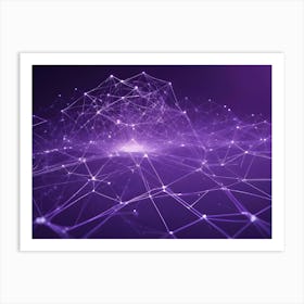 A 3d Abstract Background Of Interconnected Dots And Lines Forming A Network Structure, Glowing With Purple Light Art Print