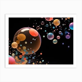 Abstract Colorful Spheres And Splashes On A Black Background Art Print