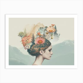 Girl With Flowers In Her Head Art Print