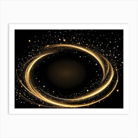 Sparkling Gold Rings With Glittering Particles Swirling On A Black Background, Creating A Luxurious And Elegant Frame Art Print