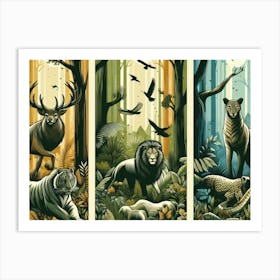 Wild Animals In Three Tone Abstract Poster 2 Art Print