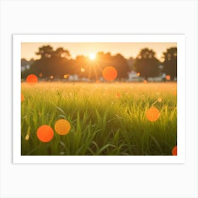 A Blurred Image Of A Field Of Green Grass With A Bright, Sunlit Sky In The Background Art Print