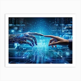 Abstract Cyber Concept Art Depicting A Human Hand And Artificial Intelligence Robotic Finger Almost (3) Art Print