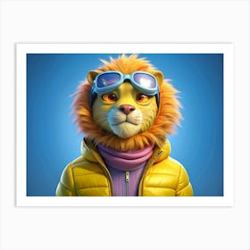 Cool Lion Wearing Goggles And A Yellow Jacket Art Print