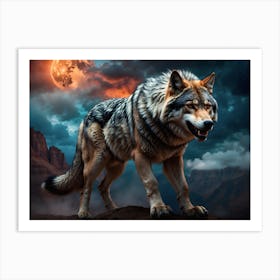 Wolf Howling At The Moon 4 Art Print