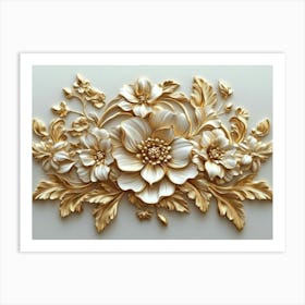 3d Gold Floral 3 Art Print