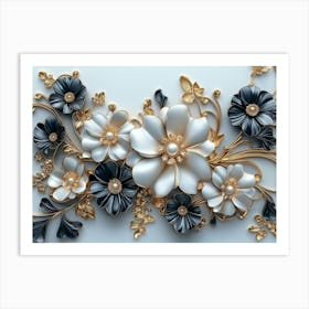 Gold And Black Flowers 2 Art Print