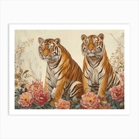 Floral Animal Illustration Bengal Tiger 1 Art Print