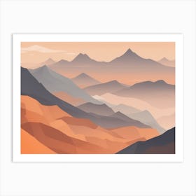 Misty mountains horizontal background in orange tone 163 Art Print