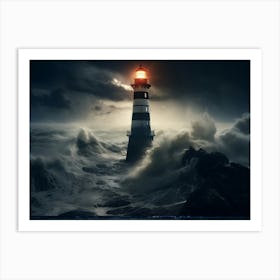 Lighthouse In The Storm 2 Art Print