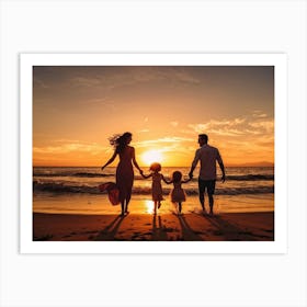 Family Embracing At Sunset Silhouettes Against The Vibrant Sky Siblings Laughing And Running On Th (5) Art Print