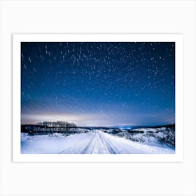 A Majestic Snowy Landscape Of Scandinavia Covering The Background Frost Covered Ground Resting Un (4) Art Print