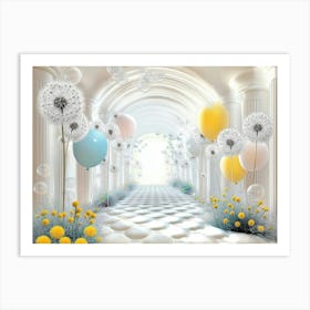 3d Tunnel With Balloons And Dandelions 1 Art Print