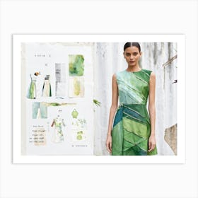 Frock Fashioned From Recycled Materials Watercolor Illustration On Paper Detailing Measurements I Art Print