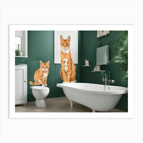 Two Cats In Bathroom Art Print