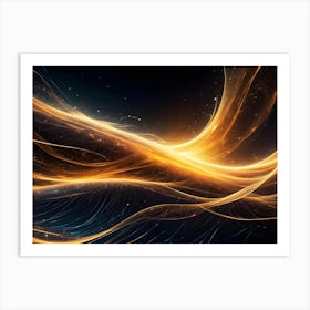 Abstract, Flowing, Golden Lines With A Luminous Glow Against A Dark Background, Resembling A Celestial Or Cosmic Landscape Art Print