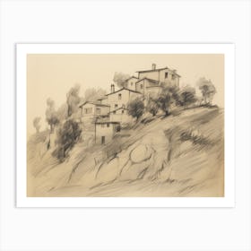 French Villa Architecture Sketch Art Print