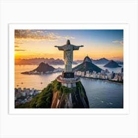 Cristo Redentor Statue Towering Over Rio De Janeiro Located On Corcovado Mountain Overlooking A Sc (1) Art Print