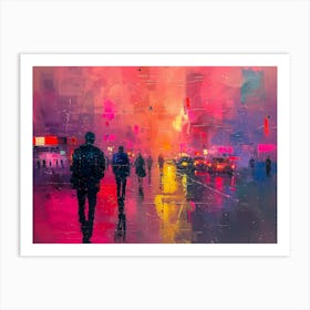 Abstract Of People Walking In The Rain Art Print