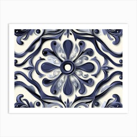 Sculpture Retro Pattern Blue Spiral Curve Cross Dot Line Frame Plant Flower Art Print