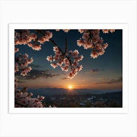 Cherry Blossoms At Sunset Art Print