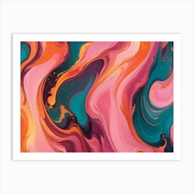 Abstract Image Of Swirling, Fluid Colors In Shades Of Pink, Teal, Orange, And Gold Art Print