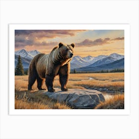 Wild Hunting Grizzly Bear Art Print