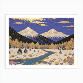 Golden Winter Creek and Mountain Majesty Art Print