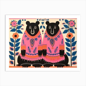 Black Bear 2 Folk Style Animal Illustration Art Print