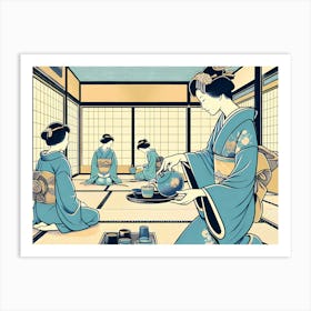 Geishas in Tea House - Drawing Art Print