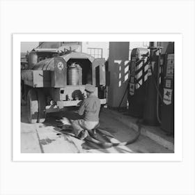 Gasoline Truck Driver Getting Ready To Fill Service Stations Tank With Gasoline, San Angelo, Texas By Russell Lee Art Print