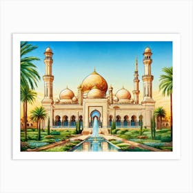 Mosque Exuding Elegance Delicately Reflecting Islamic Heritage Intricate Geometric Patterns Adorni Art Print