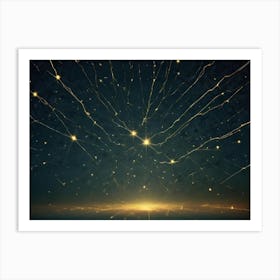 Abstract Background With A Network Of Glowing Golden Lines And Stars Against A Dark Background, Resembling A Constellation Or A Digital Network Art Print