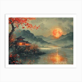 Moonlight Over The Lake 2 Art Print