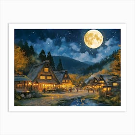 Moonlight Village Art Print