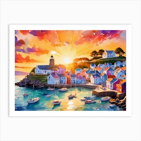 Sunset At The Harbor Art Print