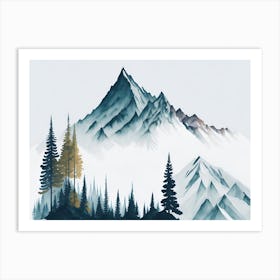 Mountain And Forest In Minimalist Watercolor Horizontal Composition 370 Art Print